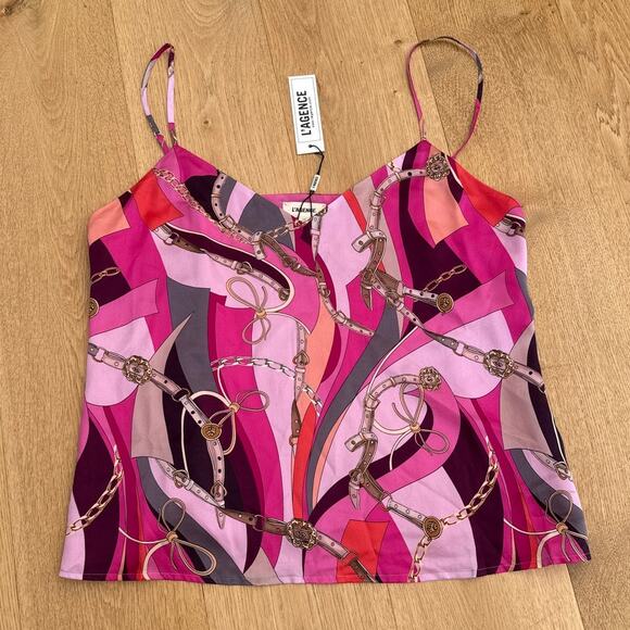 L'Agence V Neck Cami Top Jane Size L Pink Purple Gold - Picture 1 of 5